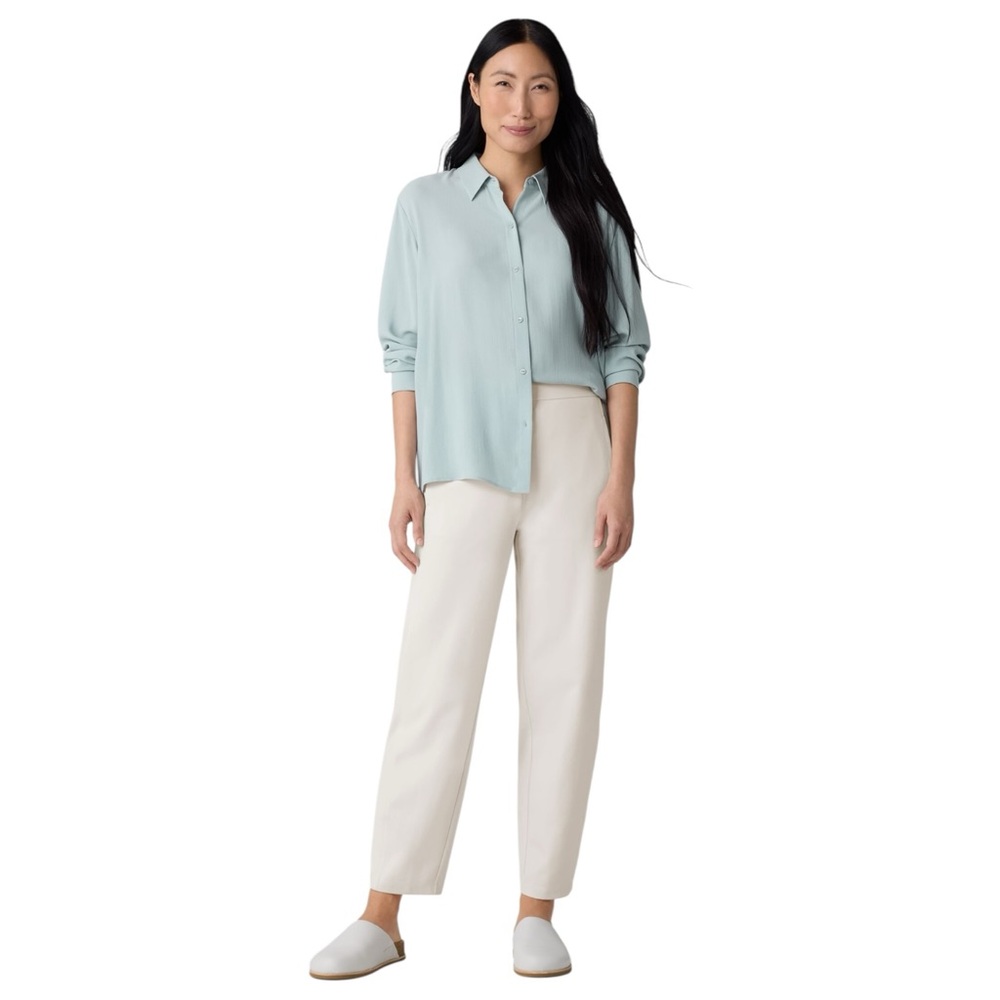EILEEN FISHER Off White Wideleg Pants Formal size Medium Pleated Trousers Pocket
